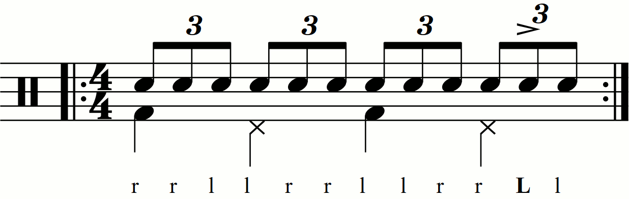 A double stroke triplet with accents