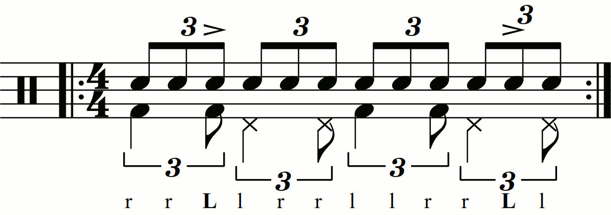 A double stroke triplet with accents