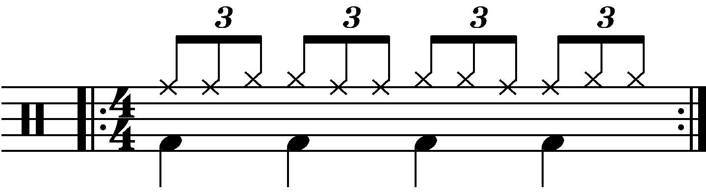 Double stroke triplet orchestrated with cymbals
