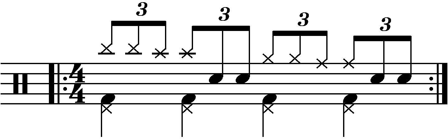 Double stroke triplet orchestrated with cymbals