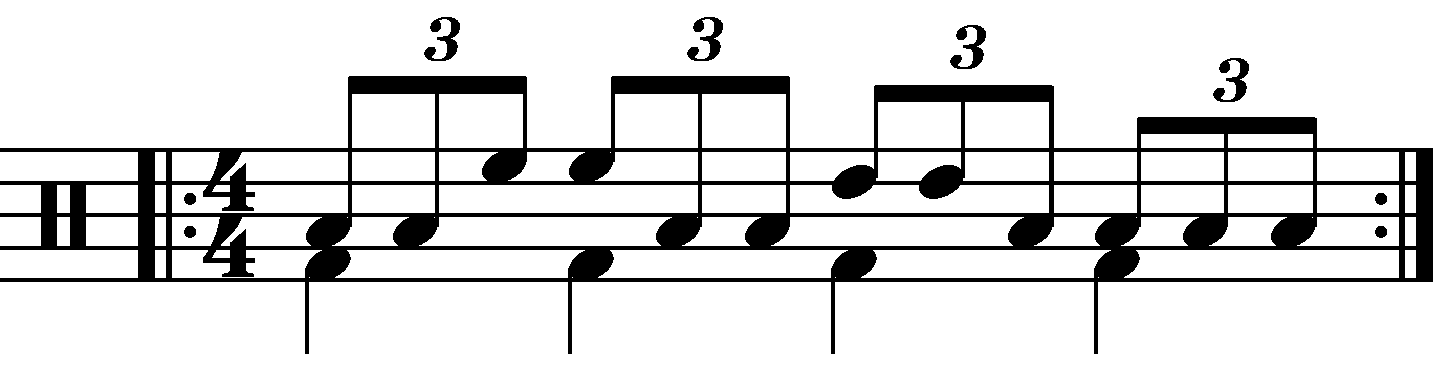 Double stroke triplet orchestrated with the right hand planted