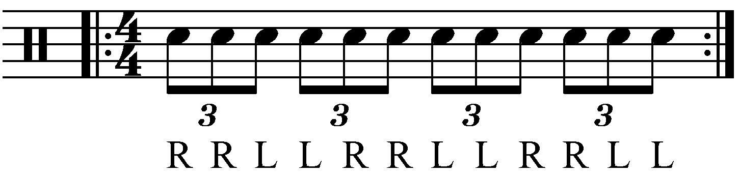 A triplet played with double strokes.