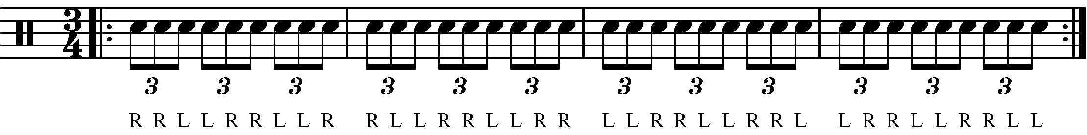 A double stroke triplet in 3/4 with standard sticking