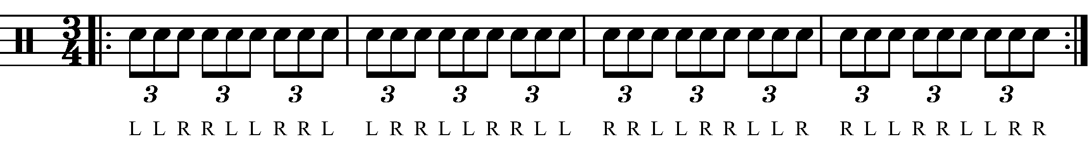 A double stroke triplet in 3/4 with reversed sticking
