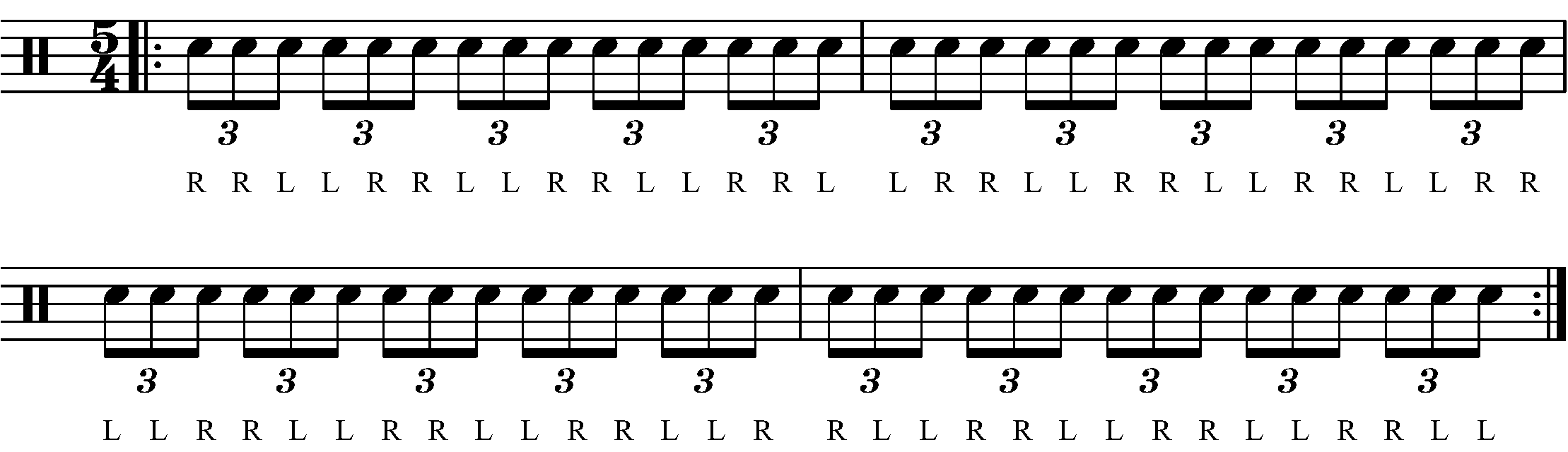 A double stroke triplet in 5/4 with standard sticking