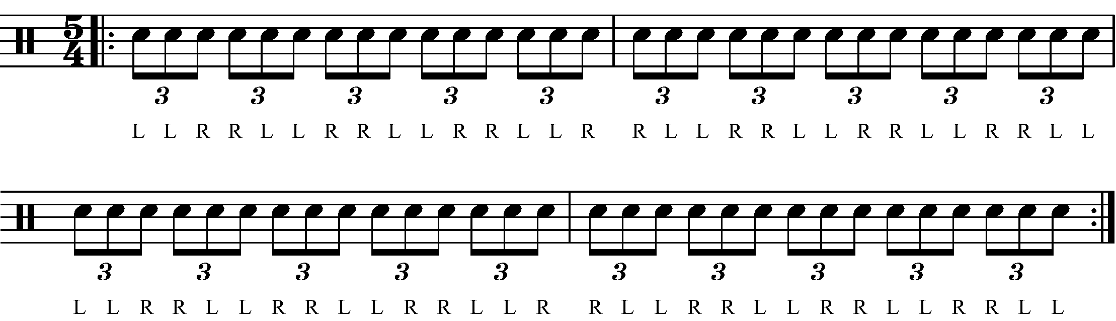 A double stroke triplet in 5/4 with reversed sticking
