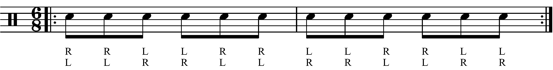 A double stroke triplet in 6/8 as eighth notes