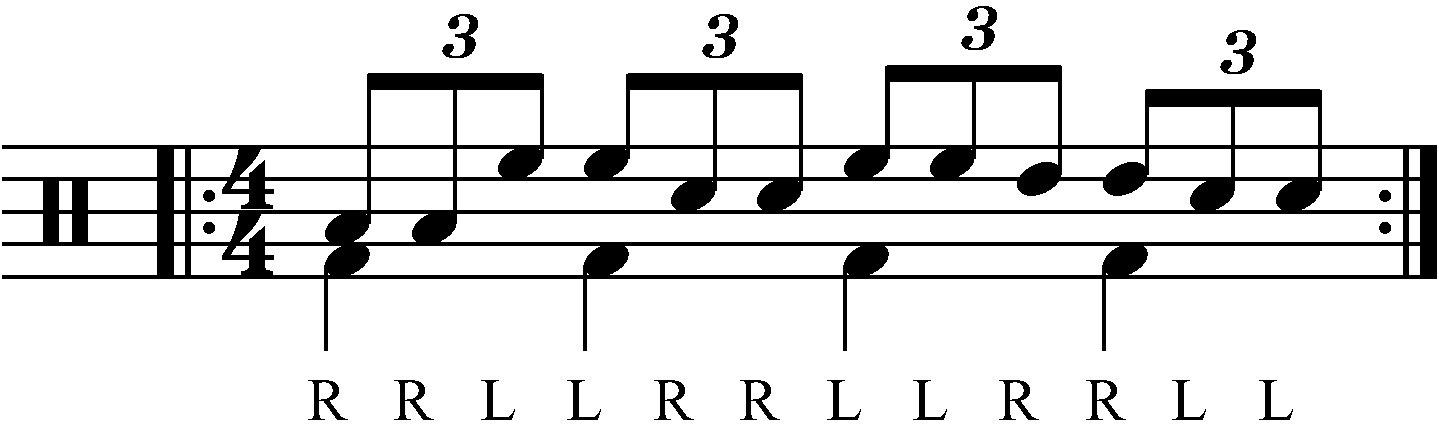 Double stroke triplet played as groups of two