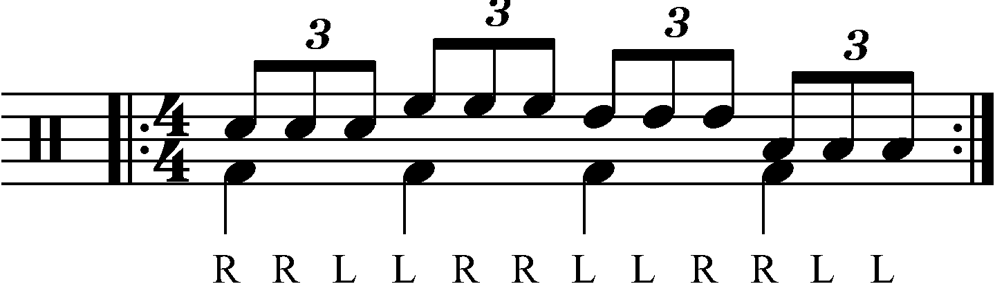 Double stroke triplet played as groups of three