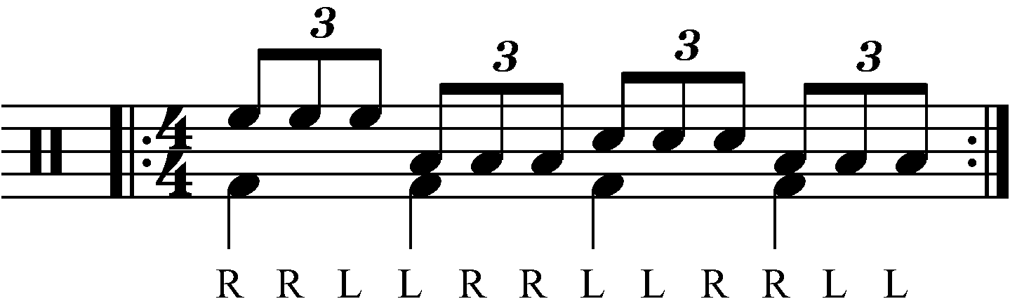 Double stroke triplet played as groups of three