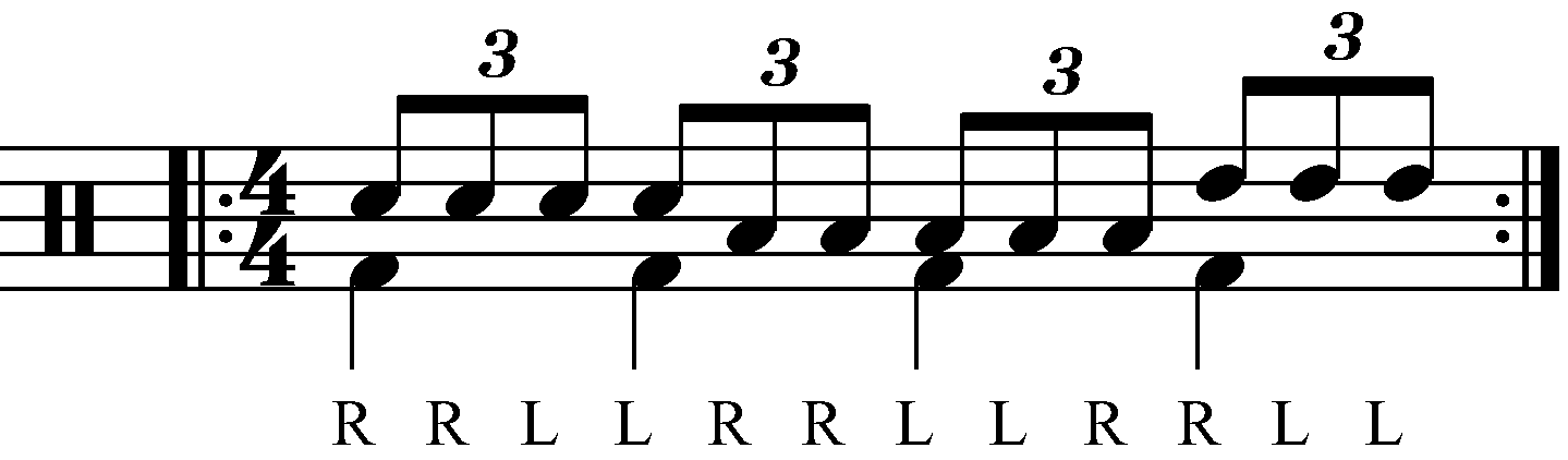 Double stroke triplet played over groups of four