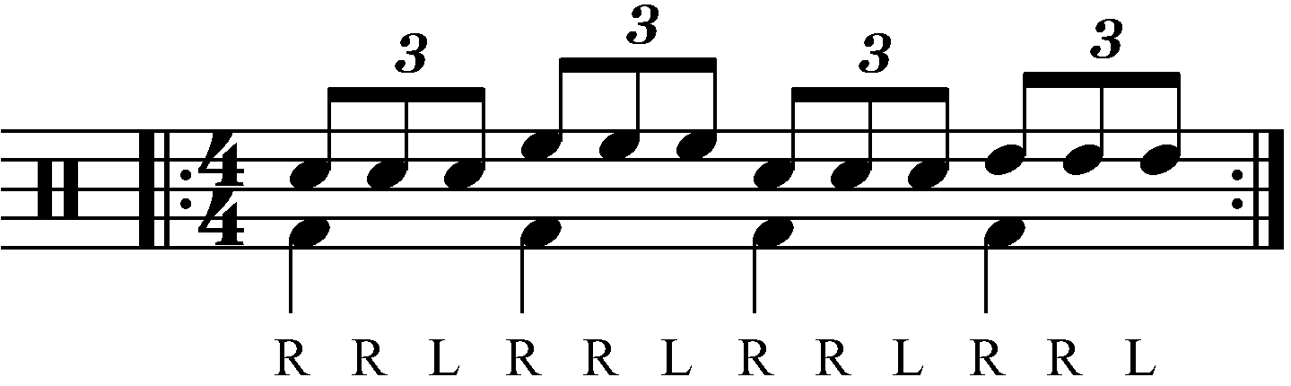 Reverse triplet played as groups of three
