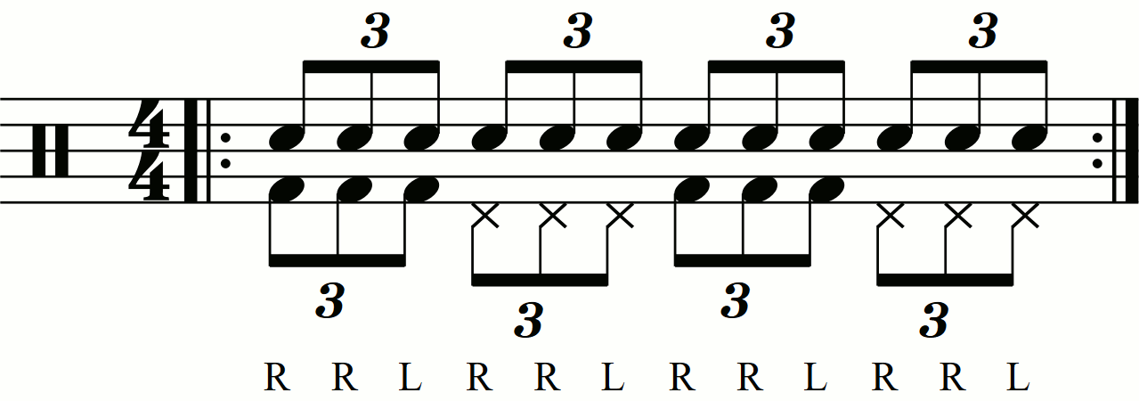 Eighth note triplets on the feet under a reverse triplet