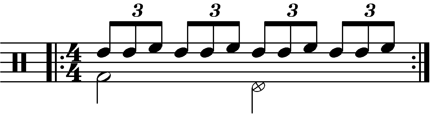 Reverse triplet with each hand playing a different drum