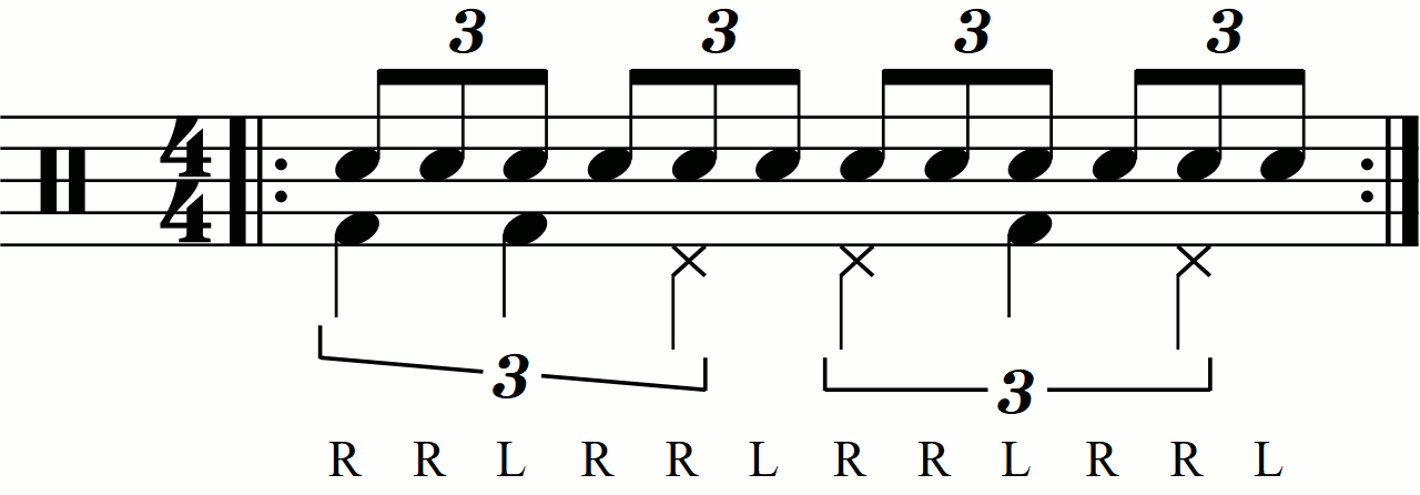 Quarter note triplets on the feet under a reverse triplet