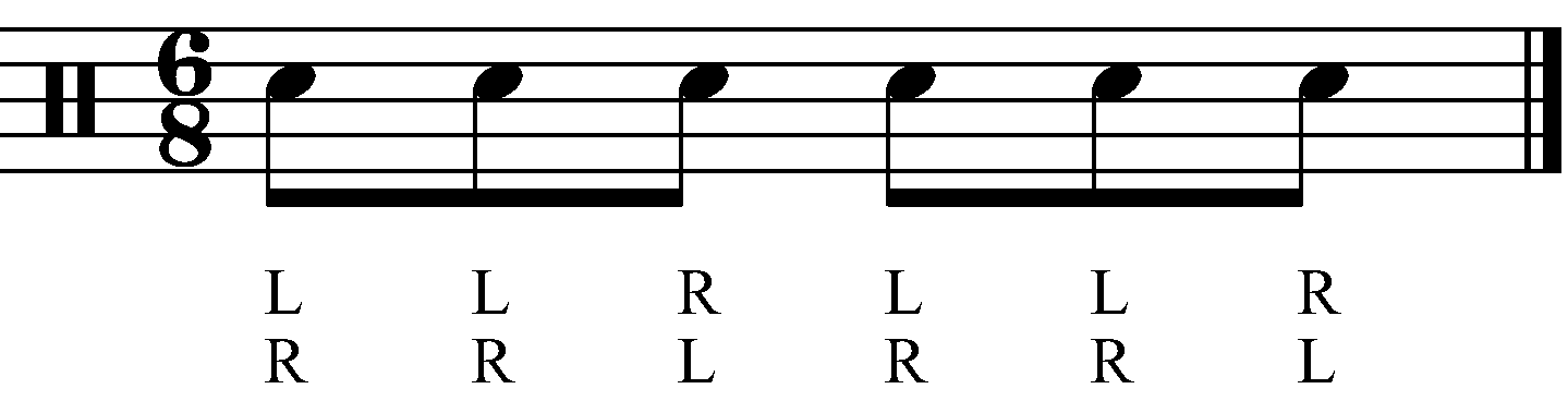 A reverse triplet in 6/8 as eighth notes