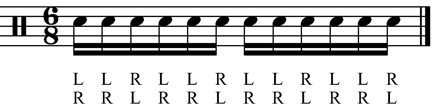 A reverse triplet in 6/8 as sixteenth notes