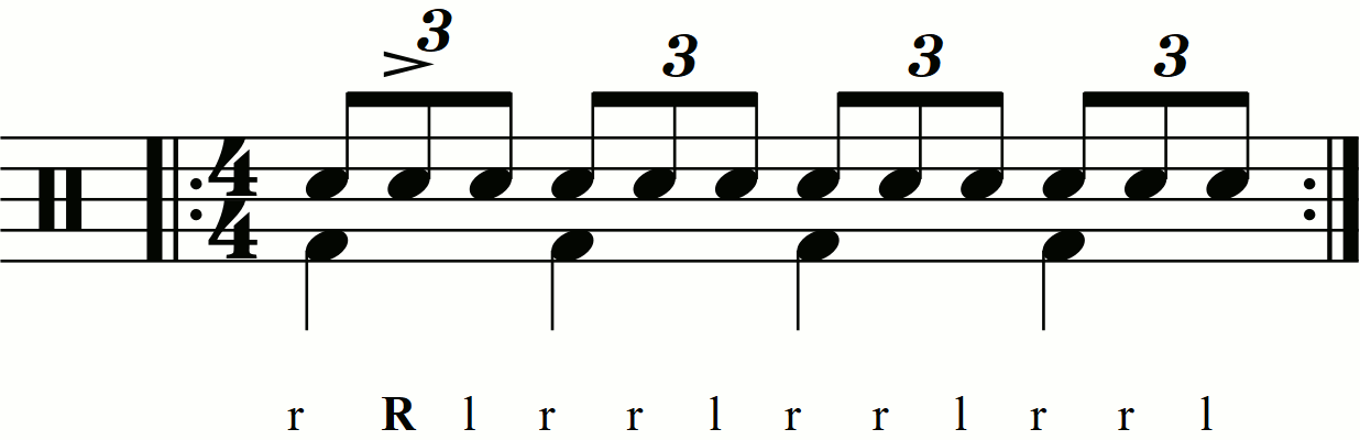 A reverse triplet with second stroke accents