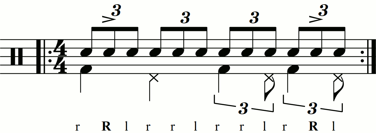 A reverse triplet with second stroke accents