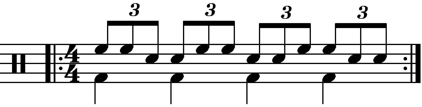 Single stroke triplet played as groups of two