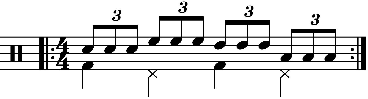 Single stroke triplet played as groups of three