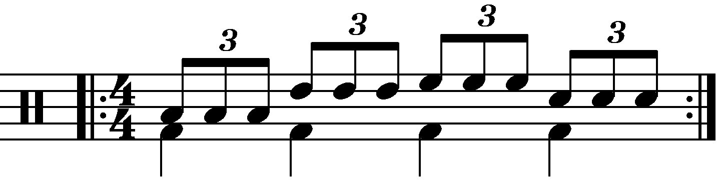 Single stroke triplet played as groups of three