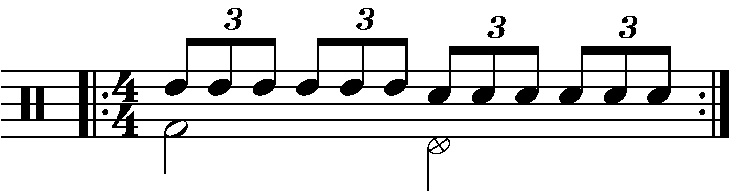 Single stroke triplet played as groups of six