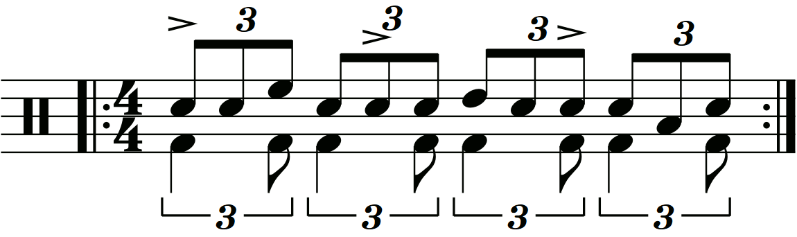 Single stroke tripletl orchestrated with the left hand planted