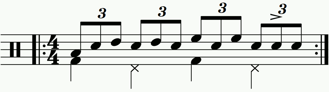 Single stroke tripletl orchestrated with the left hand planted