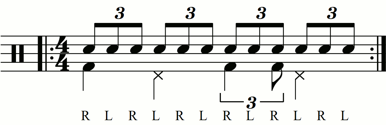 Applying level 0 groove movements on the feet under a single stroke triplet