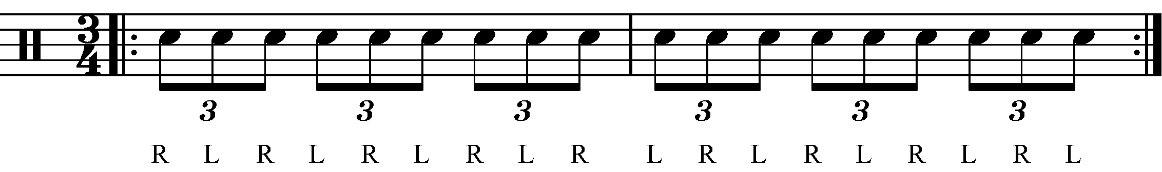 A Single Stroke Triplet in 3/4 with standard sticking