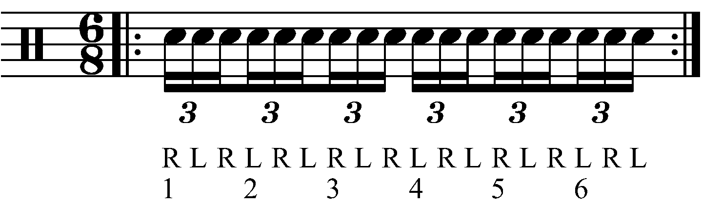 A Single Stroke Triplet in 6/8 with standard sticking