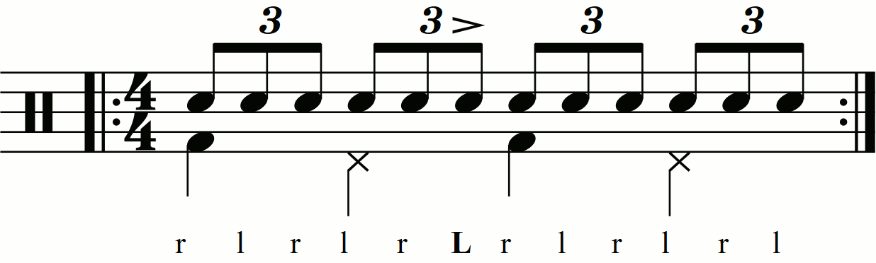 A single stroke triplet with third stroke accents