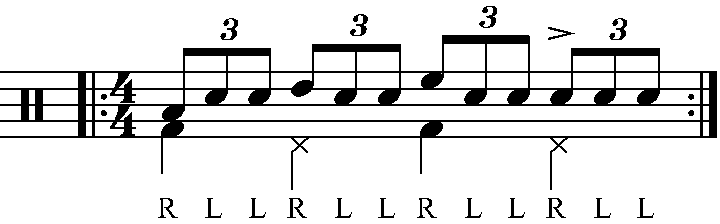 Standard triplet played with moving quarter notes