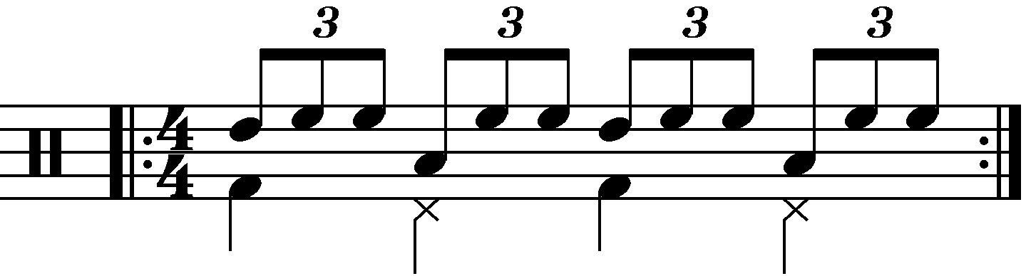 Standard triplet with each hand playing a different drum