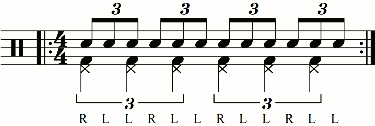 Quarter note triplets on the feet under a standard triplet