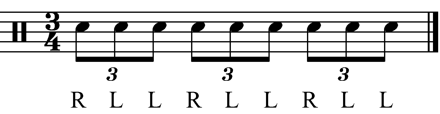 A standard triplet in 3/4 with standard sticking