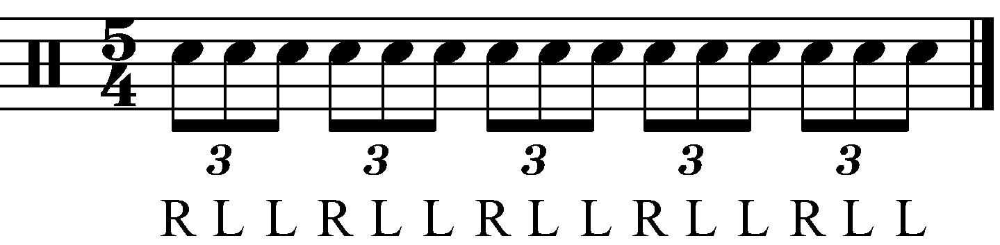 A standard triplet in 5/4 with standard sticking