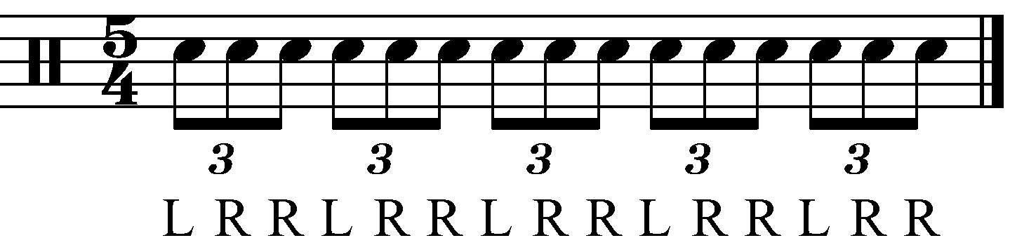 A standard triplet in 5/4 with reverse sticking
