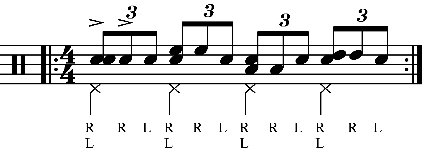 A standard triplet with moving right hands