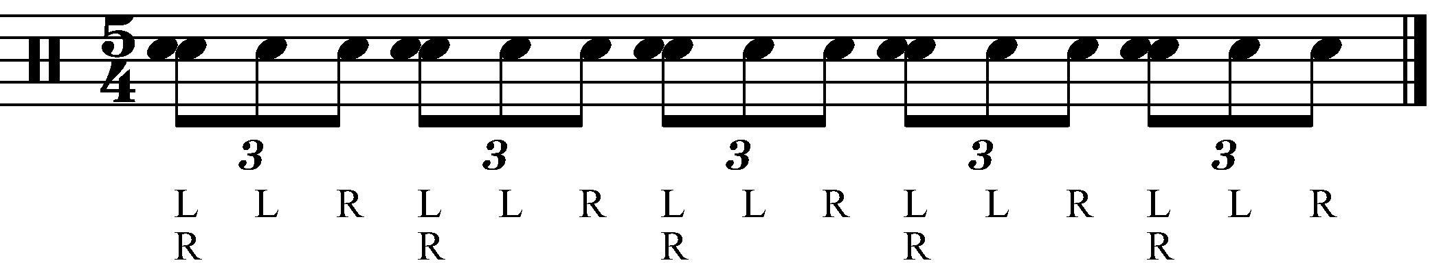 A swiss army triplet in 5/4 with reverse sticking