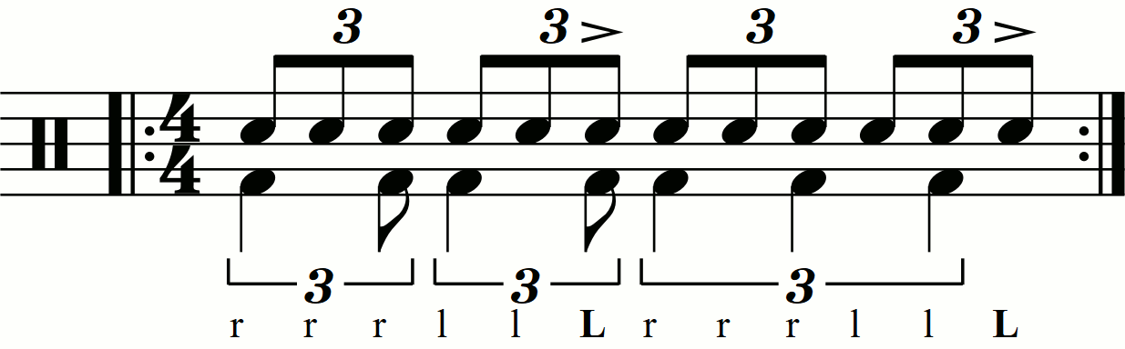 A triple stroke roll with third stroke accents