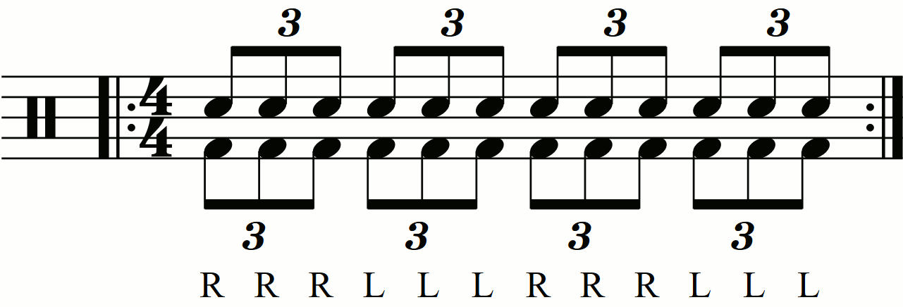Adding eighth note triplet feet under a triple stroke roll