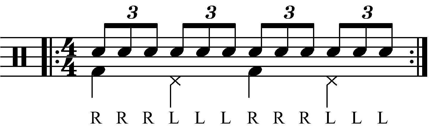 Adding quarter note feet under a triple stroke roll