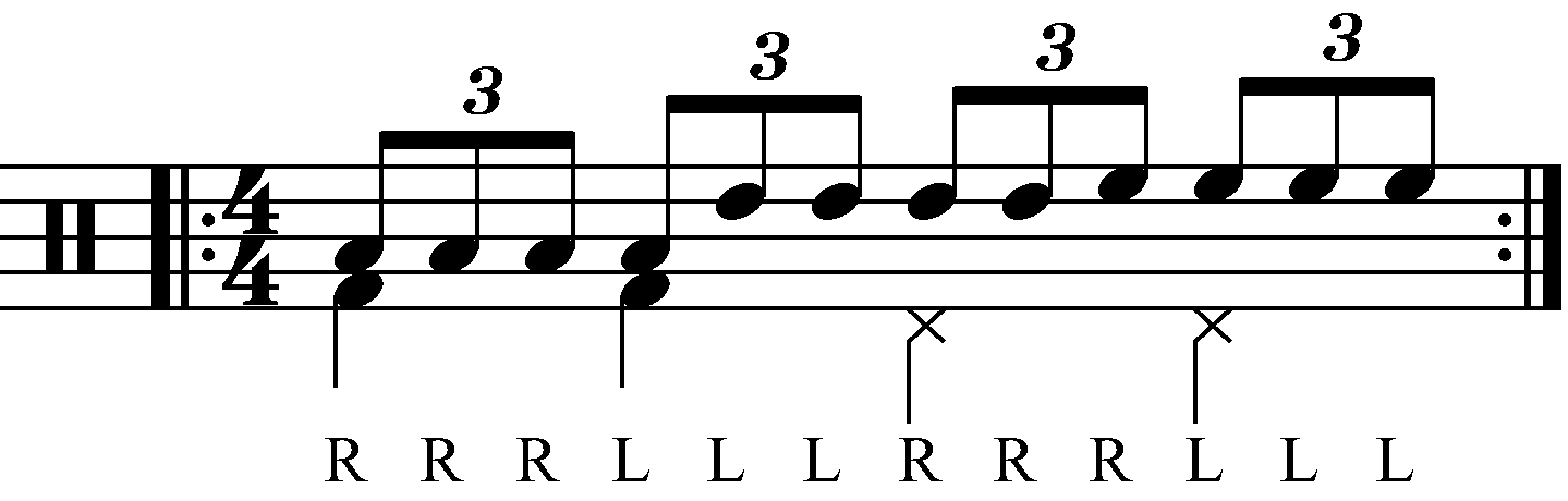 Triple stroke roll played as groups of four