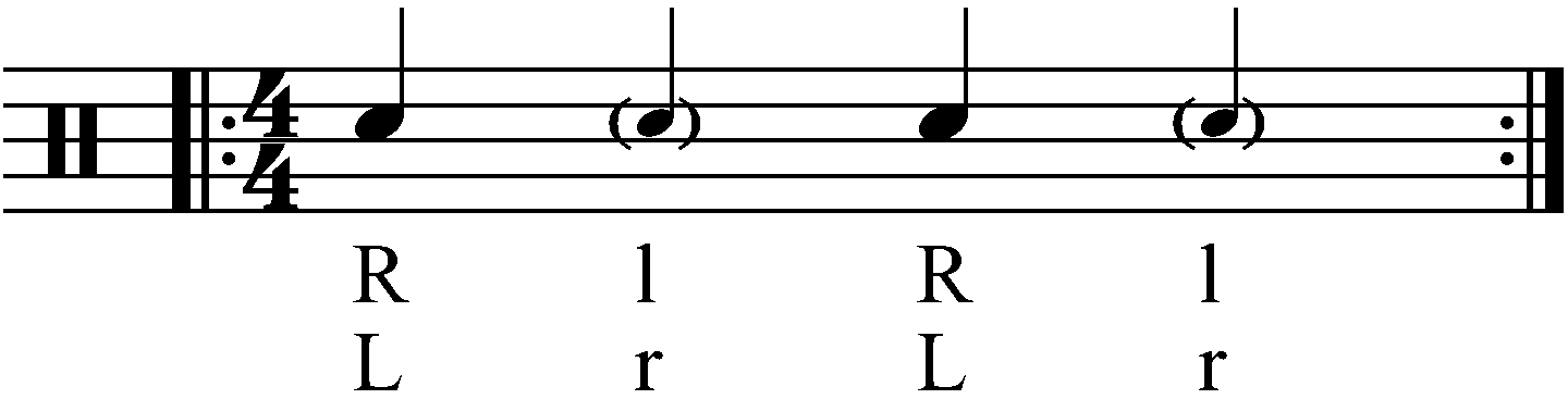 A ghost note exercise using quarter notes.