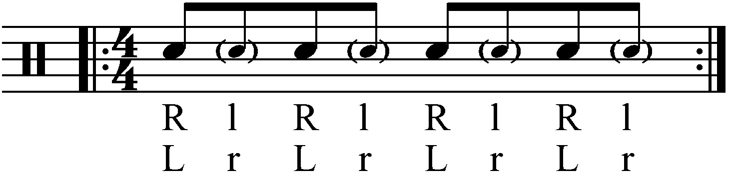 A ghost note exercise using eighth notes.