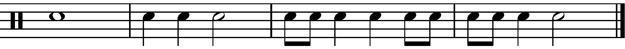 A four bar example snare drum rhythm.